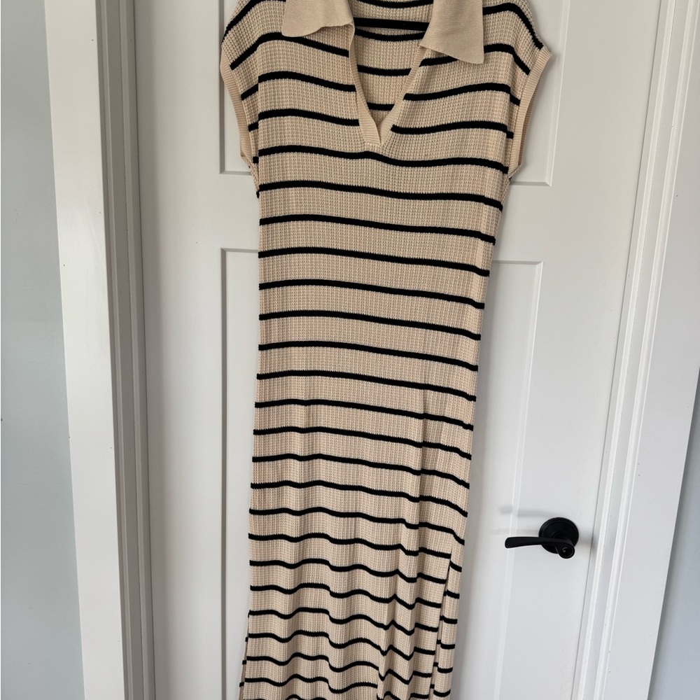 Striped Knit Dress in Black and Cream